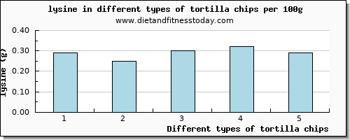 tortilla chips lysine per 100g